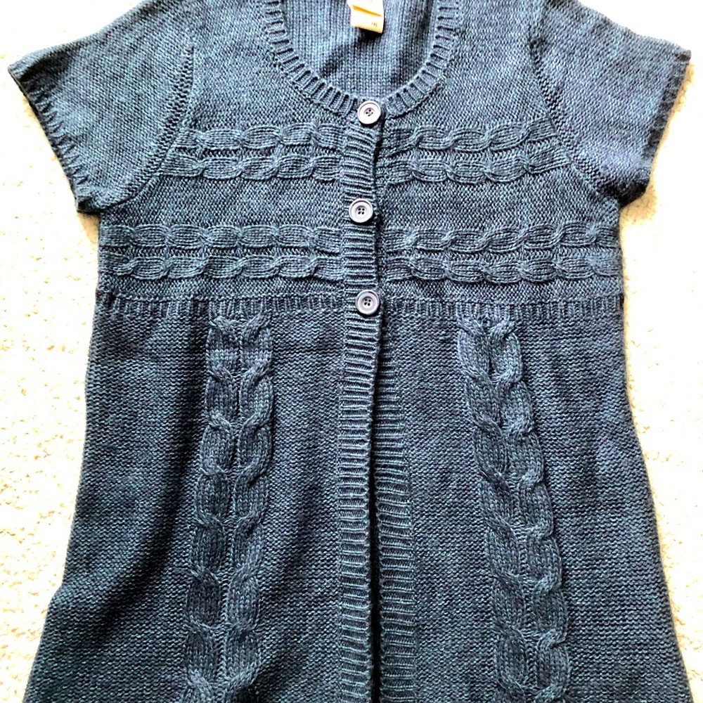 Faded Glory Dark Teal Cable Knit Short Sleeve Cardigan
